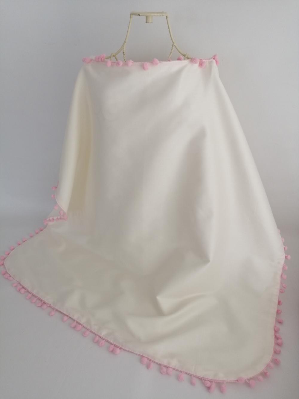 Emzirme önlüğü pembe ponponlu krem poplin