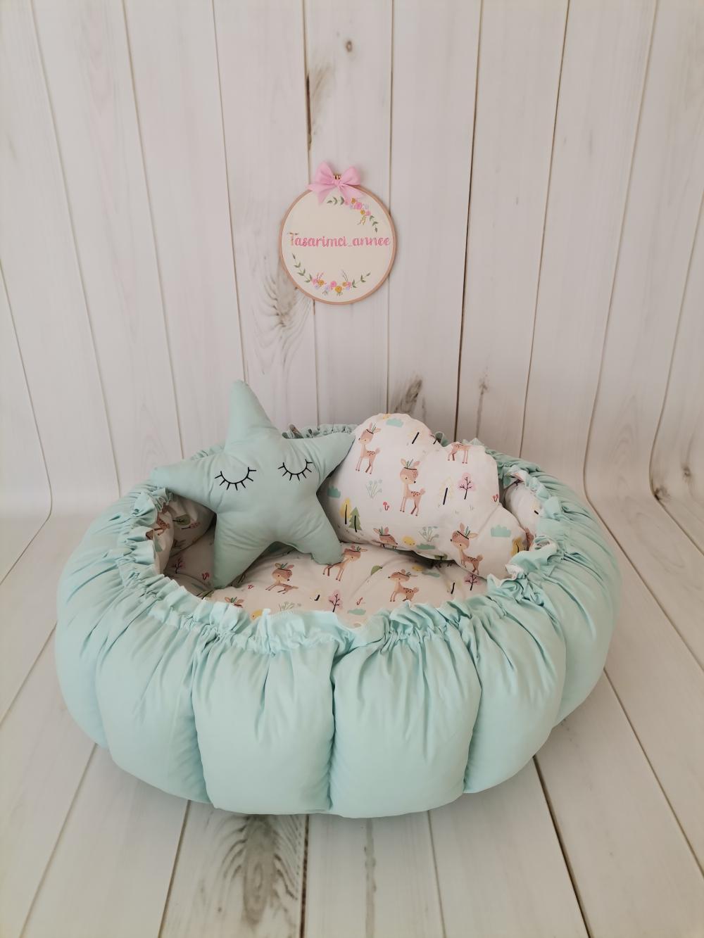 Yuvarlak babynest mint yeşili poplin - karacalı poplin