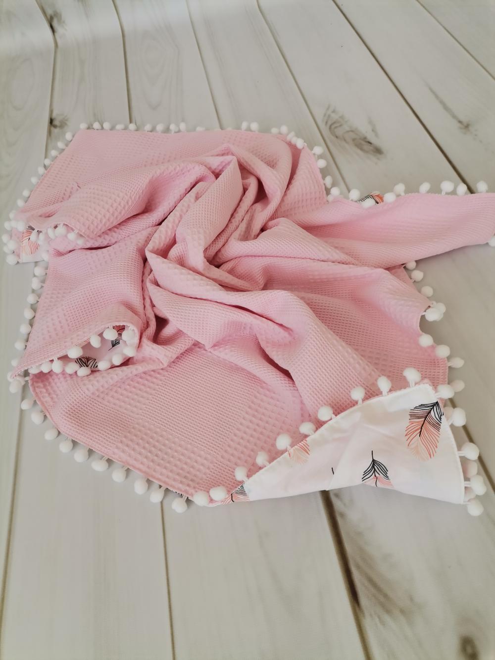 Battaniye bebek pembe waffle pike - pembe tüylü poplin