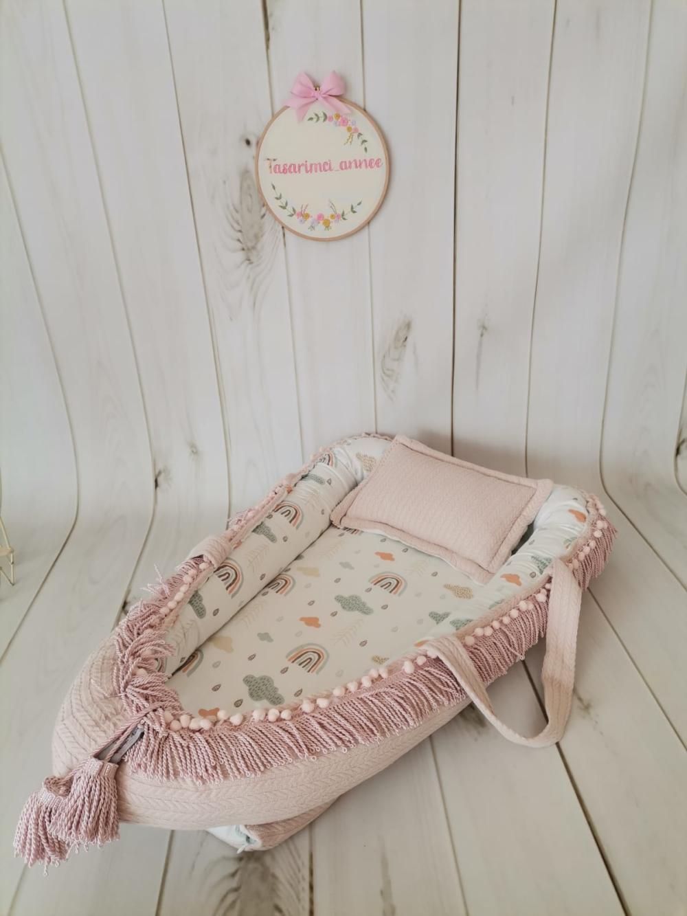 BABYNEST  PUDRA ÖRGÜ PİKE VE GÖKKUŞAKLI MÜSLİN