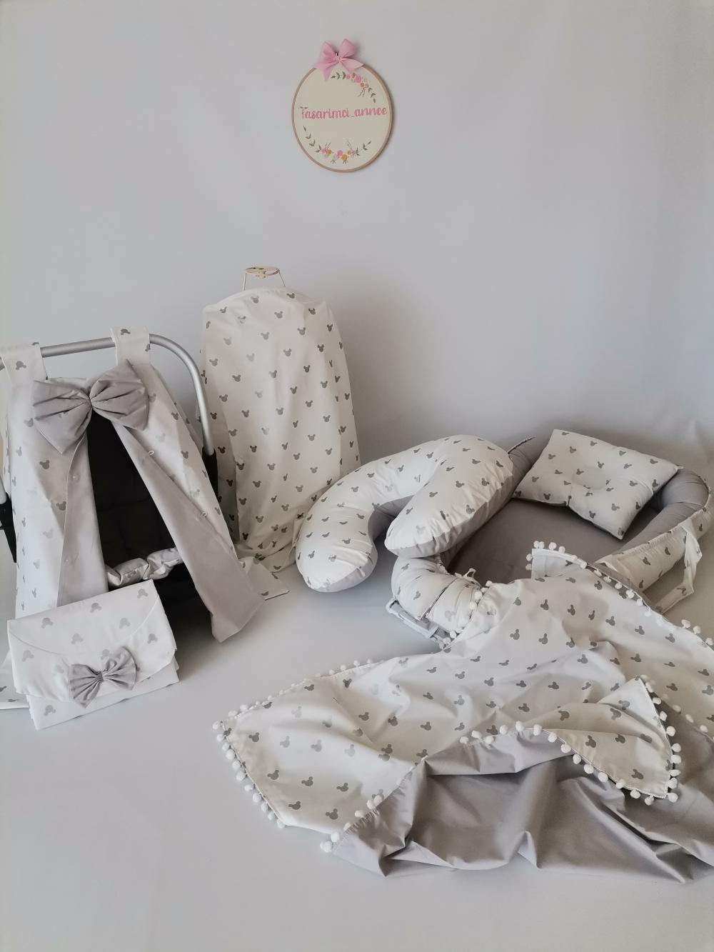 Babynest 8'li set gümüş mickeyli poplin - gri poplin