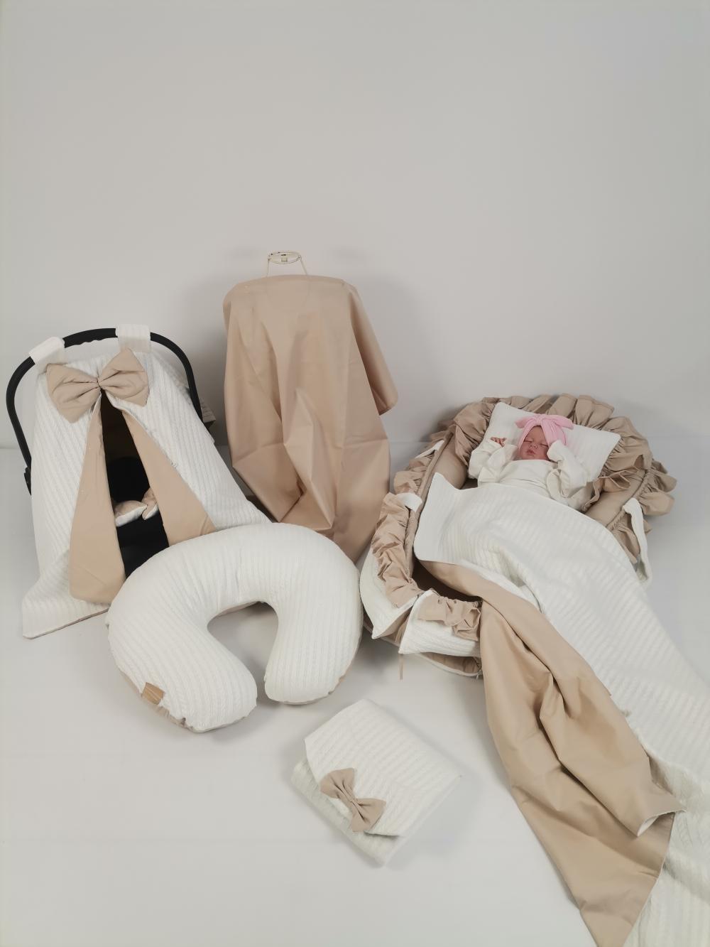 Babynest 8'li fırfırlı set krem örgü pike - bej poplin