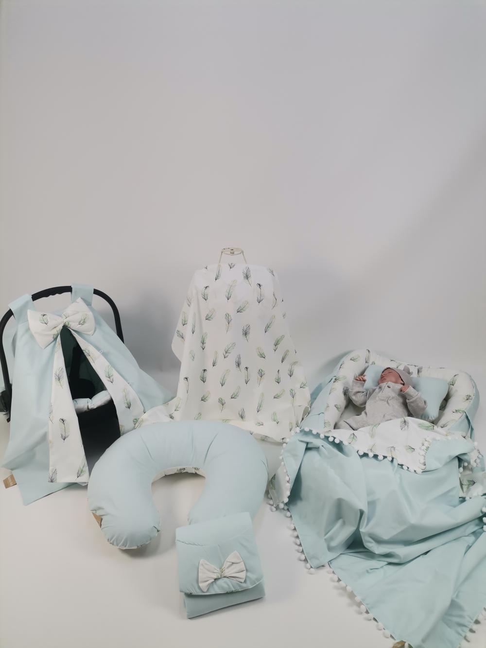 Babynest 8'li set  su yeşili poplin - yeşil tüylü poplin