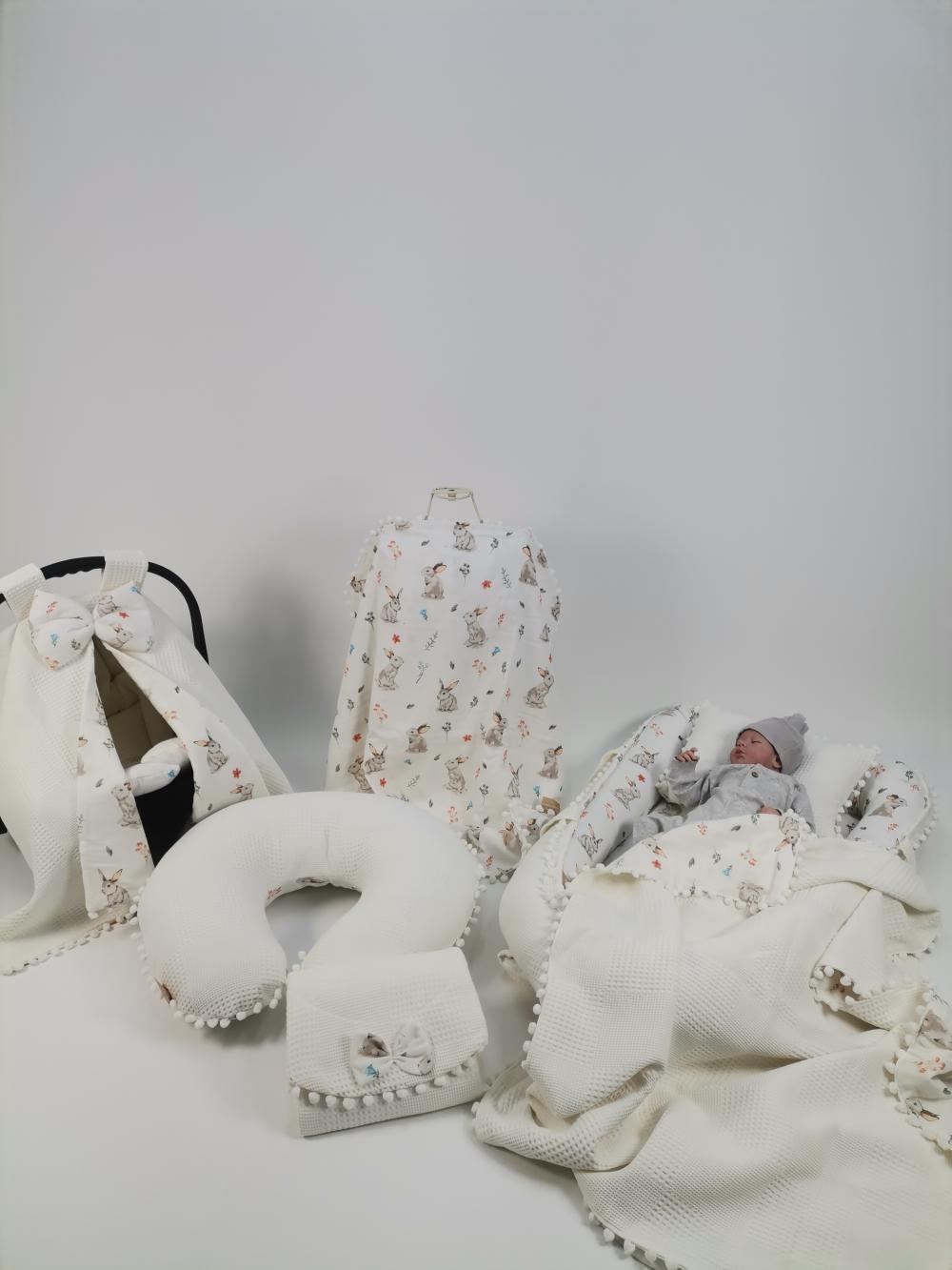 Babynest 8'li set krem waffle pike - tavşanlı müslin