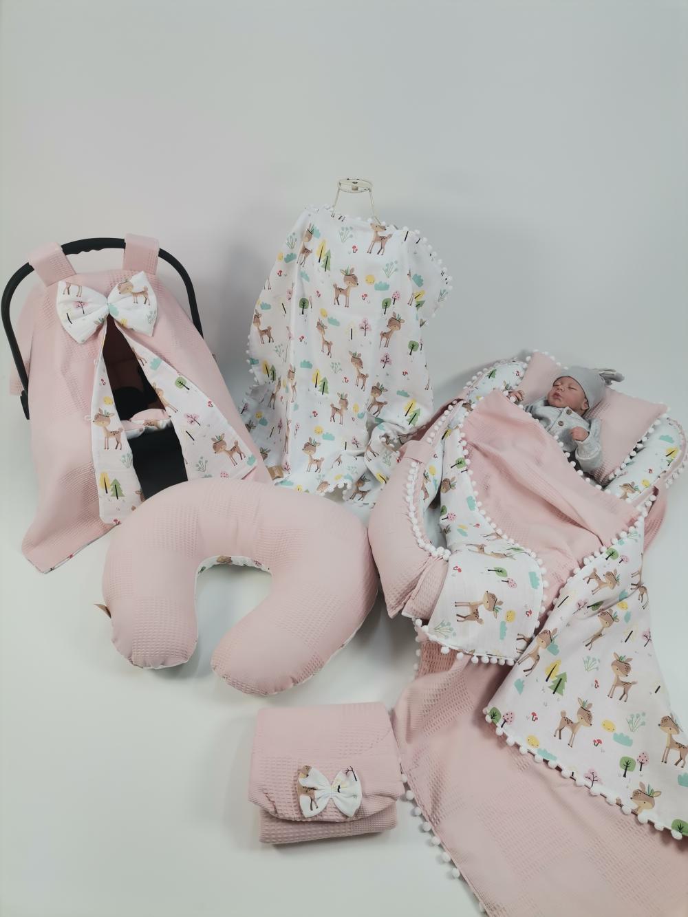 Babynest 8'li set pudra pembe waffle pike - karacalı müslin