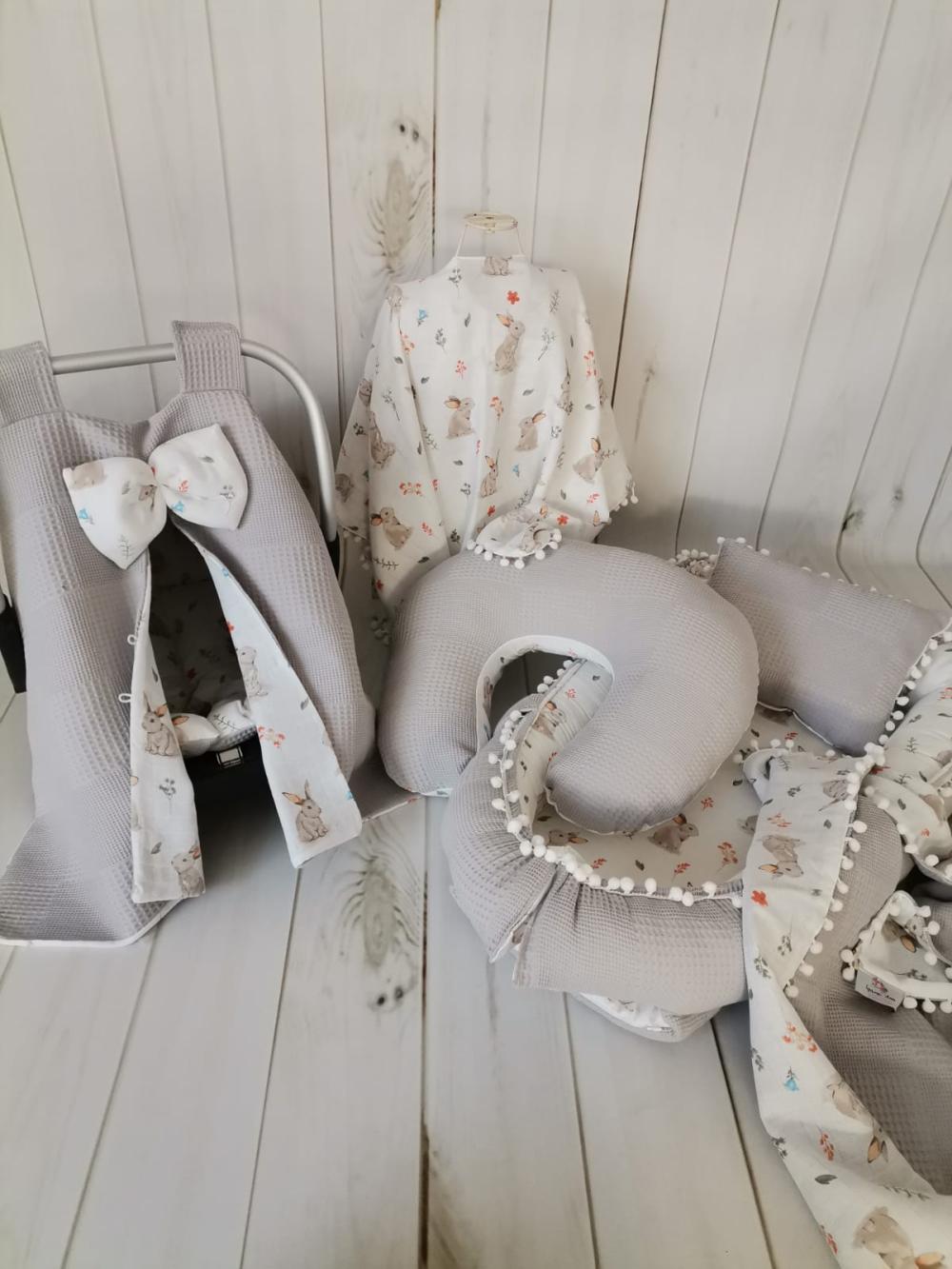 Babynest 8'li set gri waffle pike - tavşanlı müslin