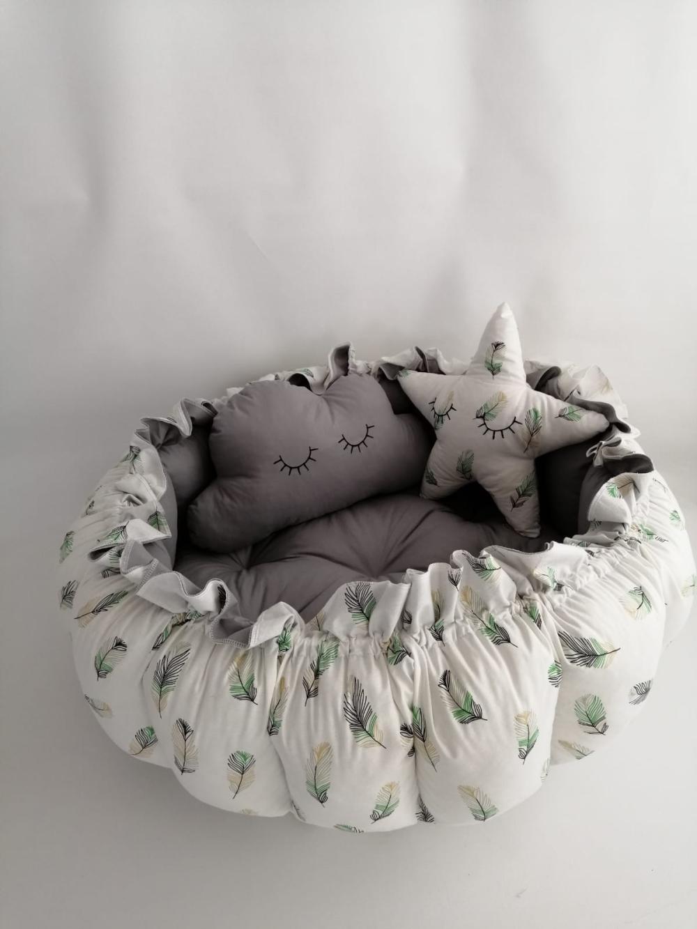 Yuvarlak babynest yeşil tüylü poplin - koyu gri poplin