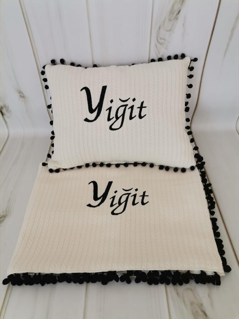 Battaniye ve yastık krem örgü pike - krem poplin 5