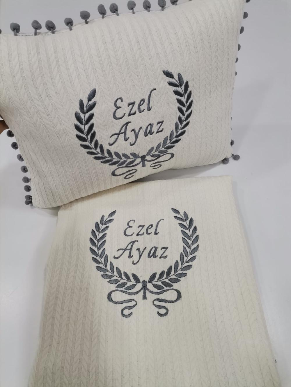 Battaniye ve yastık krem örgü pike - krem poplin 3