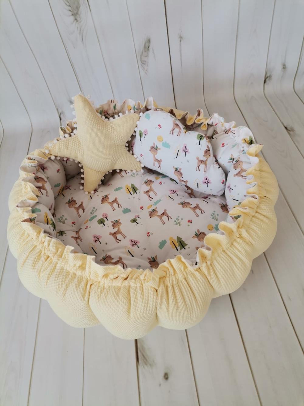 Yuvarlak babynest sarı waffle pike - karacalı müslin