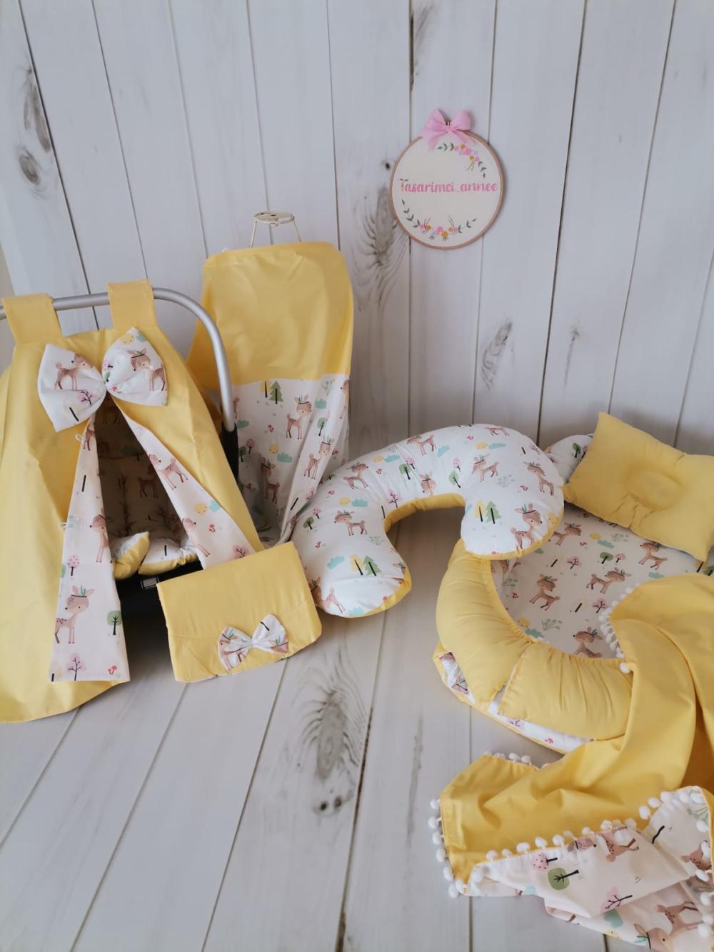 Babynest 8'li set sarı poplin - karacalı poplin