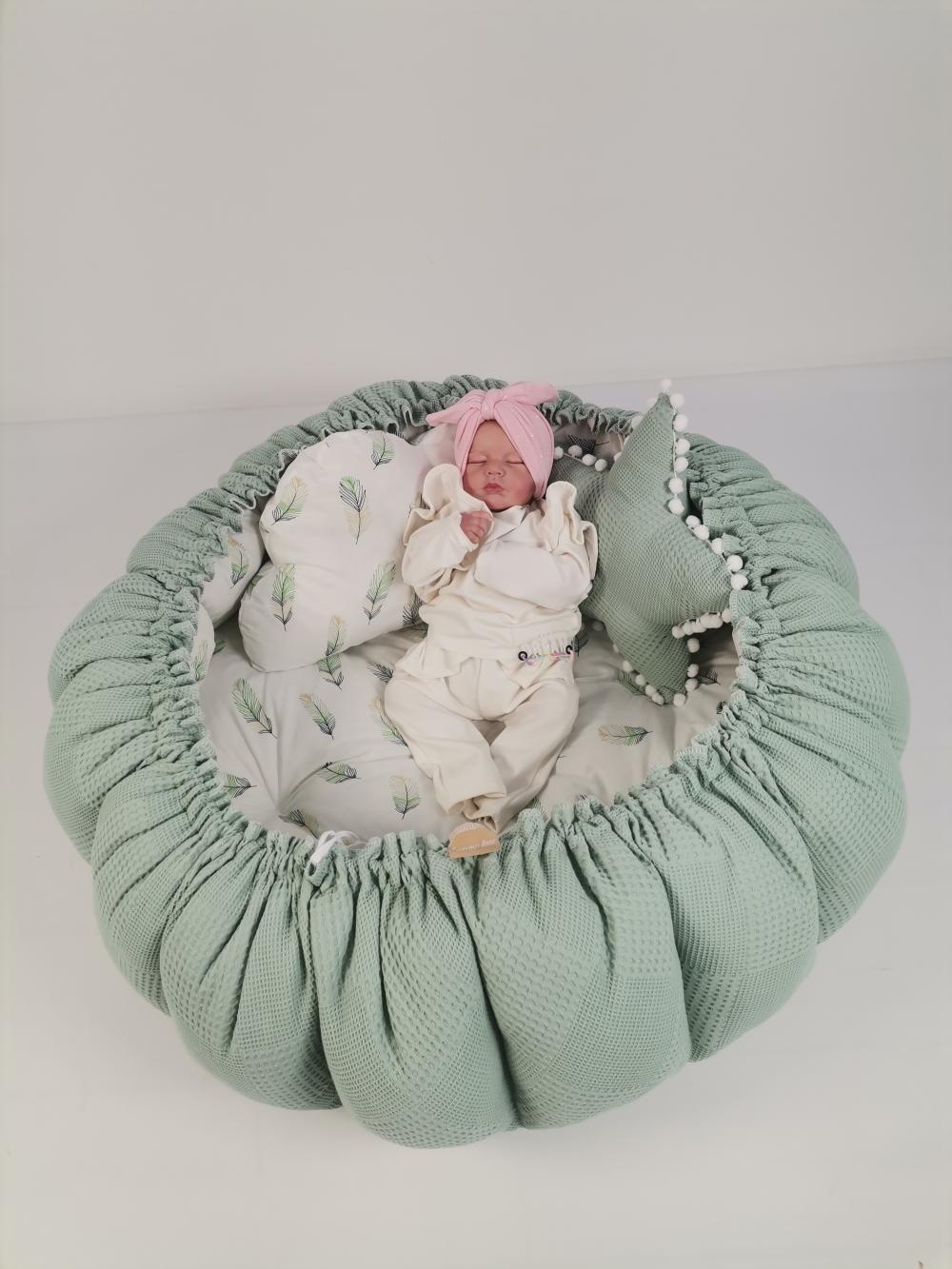 Yuvarlak babynest yeşil waffle pike - yeşil tüylü poplin