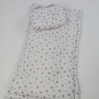 Alt açma matı ve yastığı gri waffle pike - gri yıldızlı poplin