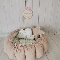 Yuvarlak babynest bej waffle pike - yeşil tüylü poplin