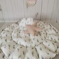 Yuvarlak babynest bej waffle pike - yeşil tüylü poplin