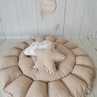 Yuvarlak babynest bej waffle pike - yeşil tüylü poplin