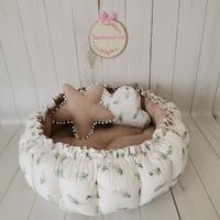 Yuvarlak babynest bej waffle pike - yeşil tüylü poplin