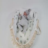 Babynest 8'li püsküllü set krem örgü pike - yeşil tüylü poplin