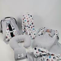 Babynest 8'li set gri waffle pike - wella denizci balinalı müslin