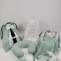 Babynest 8'li set yeşil waffle pike - gökkuşaklı poplin