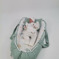 Babynest 8'li set yeşil waffle pike - gökkuşaklı poplin