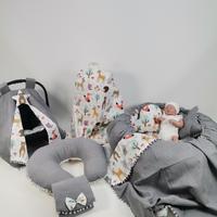 Babynest 9'lu set koyu gri waffle pike - hayvan figürlü poplin