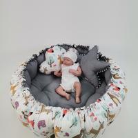 Babynest 9'lu set koyu gri waffle pike - hayvan figürlü poplin