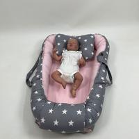 Babynest koyu gri yıldızlı poplin - pembe poplin