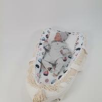Babynest püsküllü krem örgü pike - wella denizci balinalı müslin