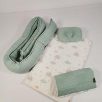 Çok amaçlı babynest yeşil waffle pike - gökkuşaklı poplin