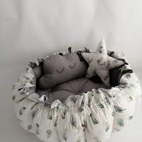 Yuvarlak babynest yeşil tüylü poplin - koyu gri poplin