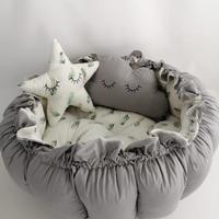 Yuvarlak babynest yeşil tüylü poplin - koyu gri poplin