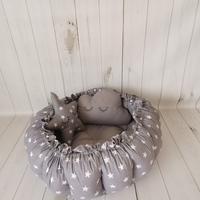 Yuvarlak babynest koyu gri yıldızlı poplin - koyu gri poplin