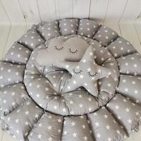 Yuvarlak babynest koyu gri yıldızlı poplin - koyu gri poplin