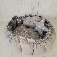 Yuvarlak babynest koyu gri yıldızlı poplin - koyu gri poplin