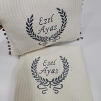 Battaniye ve yastık krem örgü pike - krem poplin 3