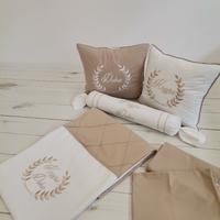 Pike takımı 6 parça baklava desenli pike - bej poplin