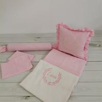 Pike takımı 5 parça krem örgü pike - v29 pembe poplin