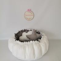 Yuvarlak babynest gri waffle pike - beyaz poplin