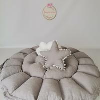 Yuvarlak babynest gri waffle pike - beyaz poplin