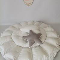 Yuvarlak babynest gri waffle pike - beyaz poplin