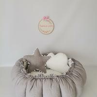 Yuvarlak babynest gri waffle pike - beyaz poplin