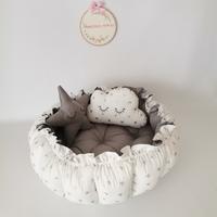 Yuvarlak babynest gümüş mickeyli poplin - koyu gri poplin