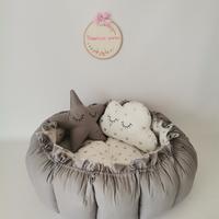 Yuvarlak babynest gümüş mickeyli poplin - koyu gri poplin