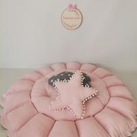 Yuvarlak babynest pembe waffle pike - koyu gri yıldızlı poplin