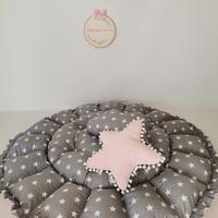Yuvarlak babynest pembe waffle pike - koyu gri yıldızlı poplin