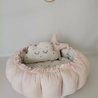 Yuvarlak babynest pudra poplin - gümüş kalpli poplin