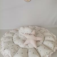 Yuvarlak babynest pudra poplin - gümüş kalpli poplin