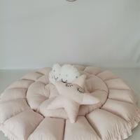 Yuvarlak babynest pudra poplin - gümüş kalpli poplin