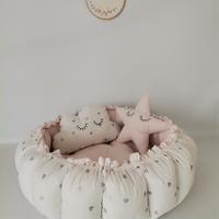 Yuvarlak babynest pudra poplin - gümüş kalpli poplin